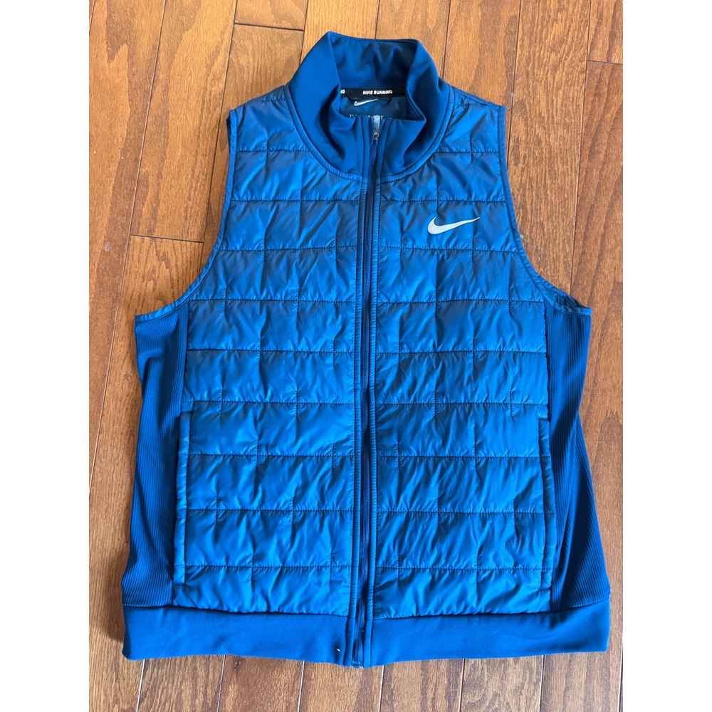 Nike Running Therma-FIT Quilted Vest Blue Full Zip Mock Neck Womens Medium